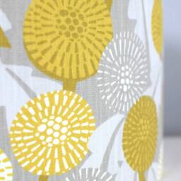 Yellow & Grey Floral Lampshade With Gold Lining in Scandinavian Fabric, Abstract Flower Drum Light Shade For Ceiling Or Lamp Base - thumbnail 3