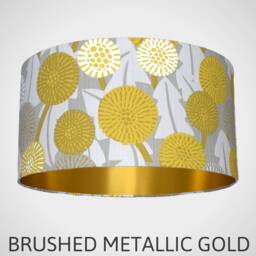 Yellow & Grey Floral Lampshade With Gold Lining in Scandinavian Fabric, Abstract Flower Drum Light Shade For Ceiling Or Lamp Base - thumbnail 1