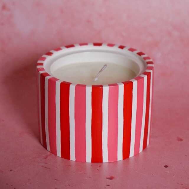 Custom Stripe Jesmonite Pot Candle Dopamine Home Decor, Colourful, Bright For Her Vanilla Personalised - image 1