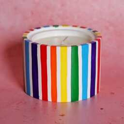 Custom Stripe Jesmonite Pot Candle Dopamine Home Decor, Colourful, Bright For Her Vanilla Personalised - thumbnail 3