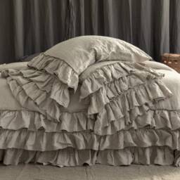 Linen Duvet Cover Set. French Style Thick Ruffled Stonewashed Natural Linen Bedding. Mooshop Classic - thumbnail 2