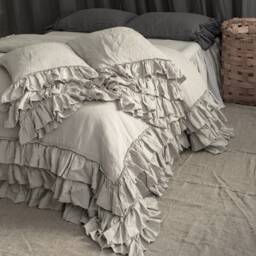 Linen Duvet Cover Set. French Style Thick Ruffled Stonewashed Natural Linen Bedding. Mooshop Classic - thumbnail 1