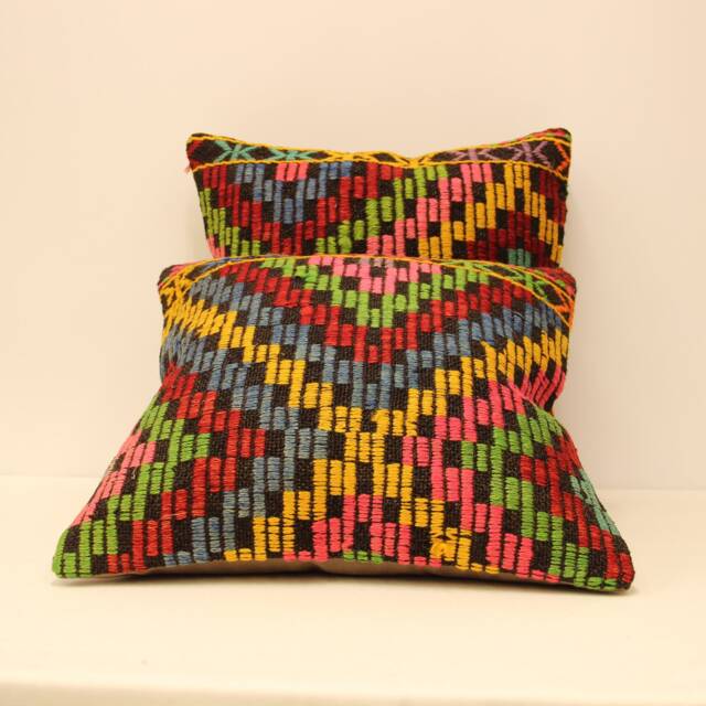 Set Of Two Vintage Turkish Kilim Pillow Covers, 18x18 Boho Home Decor - image 1