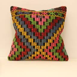 Set Of Two Vintage Turkish Kilim Pillow Covers, 18x18 Boho Home Decor - thumbnail 2