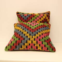 Set Of Two Vintage Turkish Kilim Pillow Covers, 18x18 Boho Home Decor
