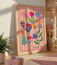 Wild Flower Print, Girls Bedroom Decor, Nursery Boho Floral Wall Art, Wildflower Botanical - thumbnail 1