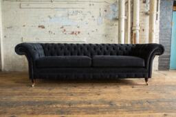 Black Velvet 4 Seater Chesterfield Sofa, British Handmade