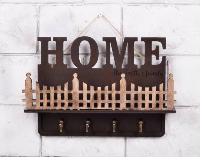 Custom Wood Key Holder For Wall - Personalized Housewarming Gift - image 1