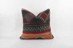 Handwoven Wool Kilim Pillow Cover 20x20 Inch, Boho Decorative Cushion Case - thumbnail 1