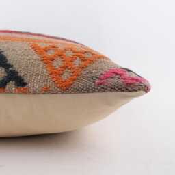 Handwoven Wool Kilim Pillow Cover 20x20 Inch, Boho Decorative Cushion Case - thumbnail 4