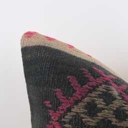 Handwoven Wool Kilim Pillow Cover 20x20 Inch, Boho Decorative Cushion Case - thumbnail 3