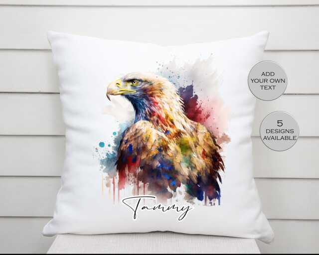 Personalised Eagle Cushion - Custom Name Gift Wildlife Bird Lover - image 1