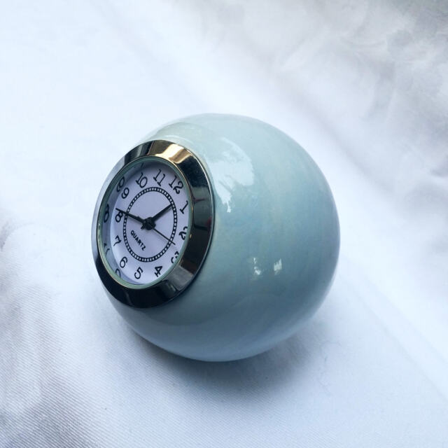 Baby Blue Ceramic Ball Clock Retro Desk Decor - image 1