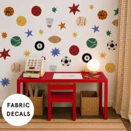 Smiley Face Sports Balls + Star Fabric Wall Decals For Boys Room - Peel & Stick - thumbnail 3