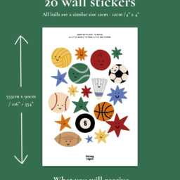 Smiley Face Sports Balls + Star Fabric Wall Decals For Boys Room - Peel & Stick - thumbnail 2