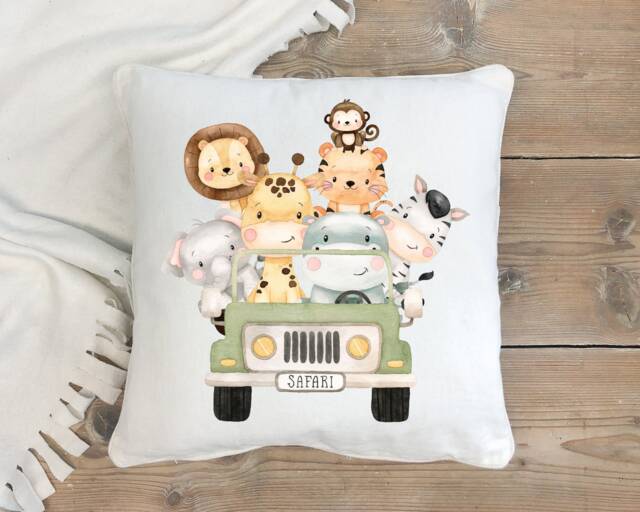 Jungle Animals Nursery Cushion , Safari Baby Decor Theme Elephant Giraffe Zebra - image 1