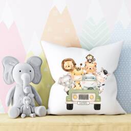 Jungle Animals Nursery Cushion , Safari Baby Decor Theme Elephant Giraffe Zebra - thumbnail 3