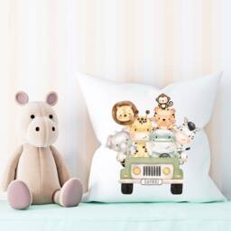 Jungle Animals Nursery Cushion , Safari Baby Decor Theme Elephant Giraffe Zebra - thumbnail 2