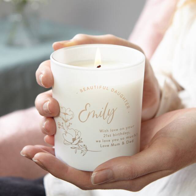 Personalised Daughter Birthday Candle Etched Floral Soy Wax Gift - image 1