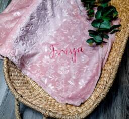 Personalised Baby Swaddle Wrap, Embossed Floral Print, Pink, Flowers, Soft & Fluffy - thumbnail 1