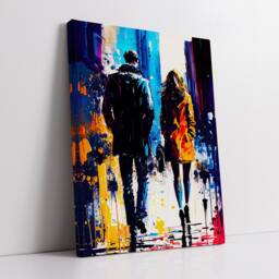 Couple Walking in The City Abstract Oil Painting Style Wall Art, Framed Canvas Poster Print, Home Kitchen Office Room Decor, Gifts - thumbnail 2