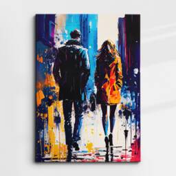 Couple Walking in The City Abstract Oil Painting Style Wall Art, Framed Canvas Poster Print, Home Kitchen Office Room Decor, Gifts - thumbnail 3