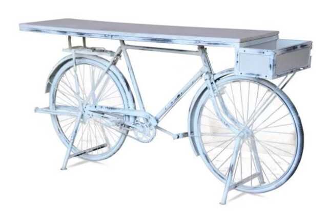 xl Retro Style White Washed Bike/Bicycle Table With Basket - image 1
