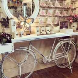 xl Retro Style White Washed Bike/Bicycle Table With Basket - thumbnail 2