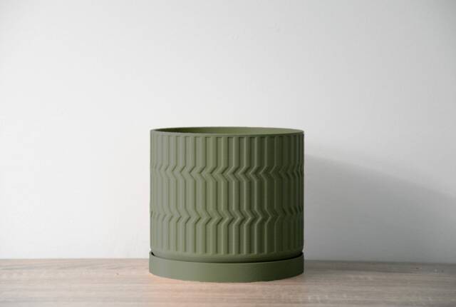 "Mabel Planter With Drainage & Saucer in Army Green, Boho 3D-Printed Plant Pot, Sizes 4"" 5"" 6"" 7"" 8" - image 1