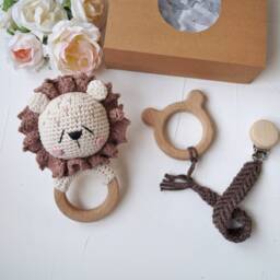 Safari Baby Shower Gift Box, Lion Crochet Toy, Personalized For Boy, Congrats On Pregnancy Basket, Baby Welcome Present - thumbnail 2