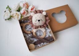 Safari Baby Shower Gift Box, Lion Crochet Toy, Personalized For Boy, Congrats On Pregnancy Basket, Baby Welcome Present - thumbnail 1