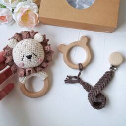 Safari Baby Shower Gift Box, Lion Crochet Toy, Personalized For Boy, Congrats On Pregnancy Basket, Baby Welcome Present - thumbnail 3