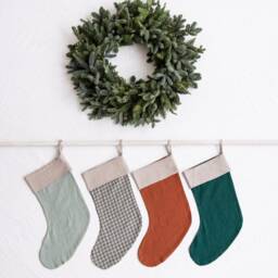 Embroidered Linen Stocking, Personalized Christmas Stocking With Names, Farmhouse - thumbnail 3
