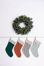 Embroidered Linen Stocking, Personalized Christmas Stocking With Names, Farmhouse - thumbnail 1