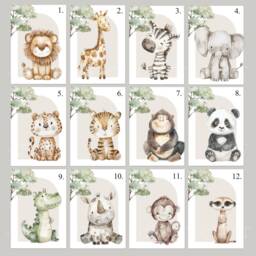 Choose Your Own Safari Animal Elephant Giraffe Zebra Lion Boy A4 Or A3 Nursery Set Of Unframed Prints Blue With White Stars & Bow Ties - thumbnail 2