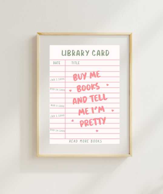 Vintage Library Card Art Print - Buy Me Books & Tell I'm Pretty Quote Bookish Book Girlies Poster Romance Reader - image 1