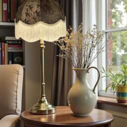 Dark Bronze Paisley Fabric Lampshade With Cream Fringe Handmade in The UK For Table & Floor Standard Lamp Shades, Ceiling Lights - thumbnail 3