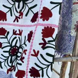 Vintage Suzani Kantha Quilt Handcrafted Recycled Cotton Sari Embroidered Bohemian Throw Blanket - thumbnail 2