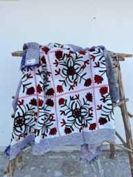 Vintage Suzani Kantha Quilt Handcrafted Recycled Cotton Sari Embroidered Bohemian Throw Blanket - thumbnail 1
