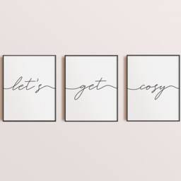 Let's Get Cosy Prints, Set Of 3, Living Room Wall Art, Bedroom Modern Home Decor, Calligraphy Print, Quote, Neutral - thumbnail 3
