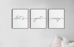 Let's Get Cosy Prints, Set Of 3, Living Room Wall Art, Bedroom Modern Home Decor, Calligraphy Print, Quote, Neutral - thumbnail 1