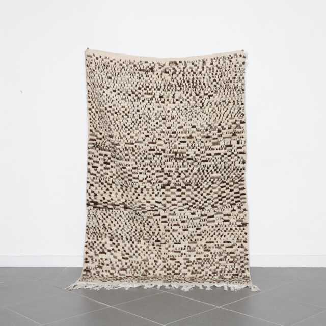 Handmade Berber Wool Rug Vintage Moroccan Carpet, Brown & Cream - 7x4.6 Ft - image 1