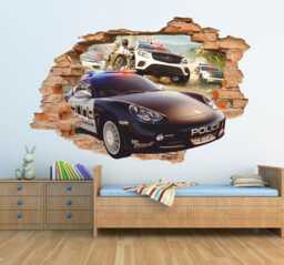 Police Car Wall Decal - Porsche Pursuit Sticker For Kids Room Decor