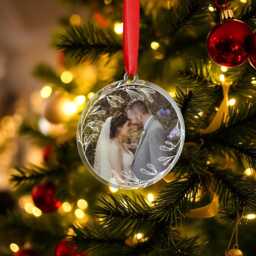 Personalised Christmas Bauble Ornament Custom Printed Couples Gift Newly Weds Engagement Wedding Present Photo Wreath Design - thumbnail 1