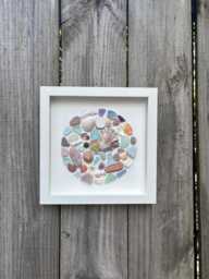 Colorful Beach Collage Circle Made Of Scottish Sea Glass, Shells, Pottery & Pebbles, 9x9 Framed Handmade Original Wall Decor - thumbnail 1