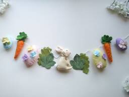 Easter Bunny Garland With Carrots, Felt Easter Egg Garland, Bunting, Decor, Gifts For Her, Spring Garland/Banner - thumbnail 1