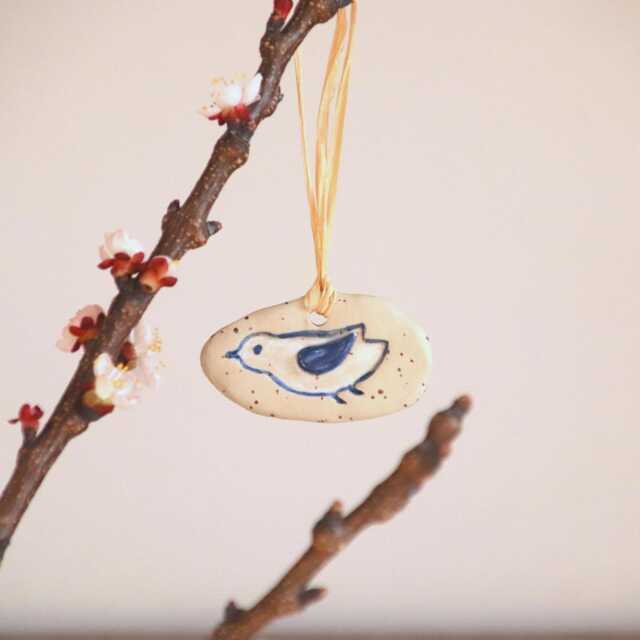 Ceramic Bird Pendant, Matte Blue & White, Handmade, Wall Decoration, Peace Symbol - image 1