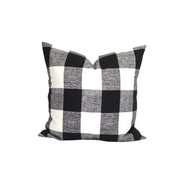 Black Buffalo Plaid Outdoor Pillow Cover, Farmhouse Durable Fabric - image 1