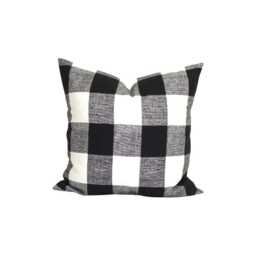 Black Buffalo Plaid Outdoor Pillow Cover, Farmhouse Durable Fabric - thumbnail 1