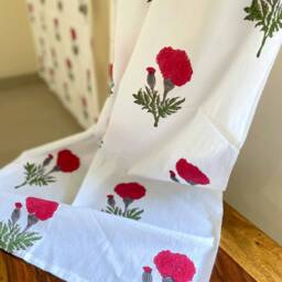 Red Marigold Block Print Cotton Curtain Panels, Set Of Two - thumbnail 3